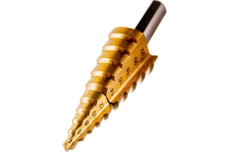 Сверло ступенчатое 2-х модульное ПРОФЕССИОНАЛ по сталям и цветным металлам (4-22 мм; 10 ступеней; Р6М5; TiN) ЗУБР 29673-4-22