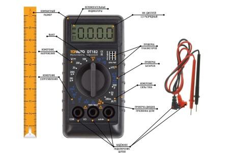 Цифровой мультиметр TopAuto звуковая прозвонка цепи, компактный в блистере DT182
