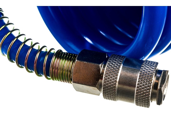 Шланг спиральный синий с быстросъемными соединениями профи (5 м; 8х12 мм; 20 бар) Pegas pneumatic 4911