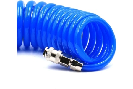 Шланг пневматический полиуретановый спиральный (10 м, 8х12 мм, быстросъем Rapid M+F сталь, 10-16 бар, синий) HQ-mech HQ-AH05-1012BLUE
