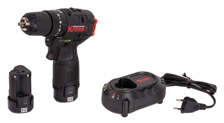 Дрель-шуруповерт ударная аккумуляторная бесщеточная KRESS KUC12, 12В, 40Нм, 2.0Ач х2, ЗУ 1,5А, кейс