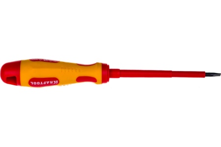 Отвертка Kraftool Expert высоковольтная Cr-Mo-V стержень двухкомпонентная маслобензостойкая рукоятка SL 4.0x100 мм 250083-4.0-100