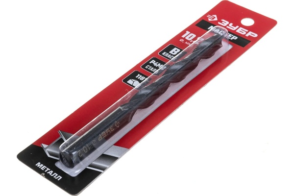 Сверло по металлу ЗУБР Мастер быстрорежущая сталь P4M2, класс B, 10.2х133 мм 29605-10.2