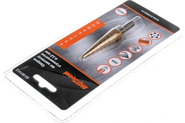 Сверло ступенчатое по металлу (4-12х48х68 мм; HSS) AV Steel  AV-801412 Сверло ступенчатое по металлу (4-12х48х68 мм; HSS) AV Steel  AV-801412