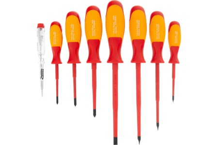 Набор диэлектрических отверток до 1000В, тестер, CrMo, 8шт GROSS 12950