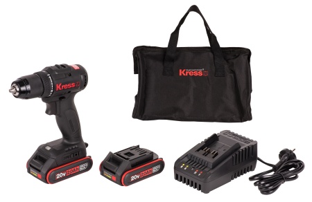 Дрель-шуруповерт аккумуляторная бесщеточная KRESS KU212.1, 20В, 50Нм, 2Ач x2, ЗУ 2А, Сумка + коробка