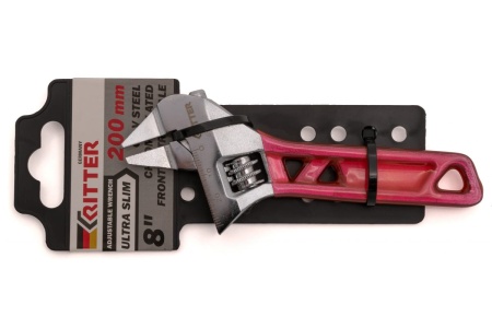 Разводной ключ RITTER Ultra Slim 200 мм, 8" ультратонкие губки, укороченная рукоятка, сталь CR-V, хром HT572200