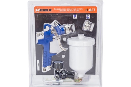 Краскопульт REMIX HVLP H-827 1.4/1.7мм, верхний бачок, 600мл, блистер RM-HVLP-H-827-14-17