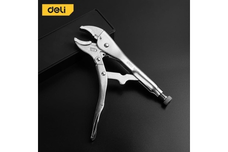 Зажимные клещи DELI dl0381 с изогнутыми губками, 200мм, рабочий ход 55мм, регулировочный винт 110709