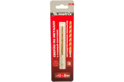 Сверло по металлу HSS-TiN (4.2х95х43 мм; Р4М3; HEX1/4) MATRIX 717422