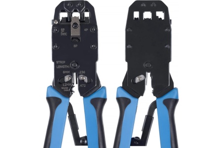 Обжимной инструмент Cabeus для RJ-45 (8р8с), RJ-11/12 (6р6с, 6р4с, 6р2с), 4р4с, 4р2с, профессиональный, с храповым механизмом HT-2008AR