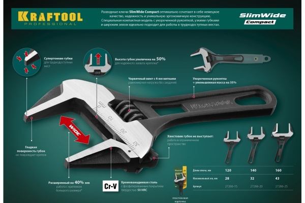 Разводной ключ KRAFTOOL SlimWide Compact, 120 / 28 мм,  27266-15 Разводной ключ KRAFTOOL SlimWide Compact, 120 / 28 мм,  27266-15