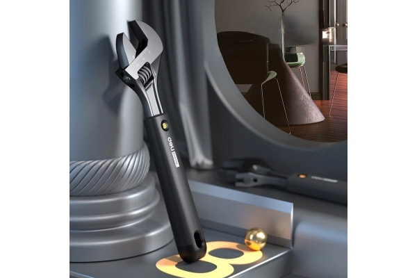 Разводной ключ DELI Home Series Black HT1508 200 мм, Soft Touch рукоять, лазерная гравировка шкалы, эксклюзивный дизайн, подарочная упаковка 104610