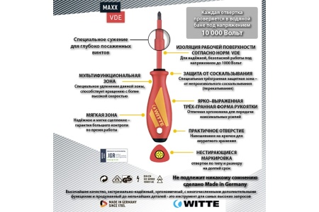 Набор диэлетрических инструментов WITTE VDE отвертки, бокорезы 650001