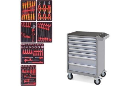 Набор инструментов KING TONY "HIGH VOLTAGE" в серой тележке, 117 предметов 934-117AMGE