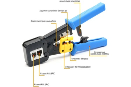 Обжимной инструмент Ripo для проходных и стандартных rj-45 (8р8с), rj-11/12 (6р6с, 6р4с) uc-4568 009-100010