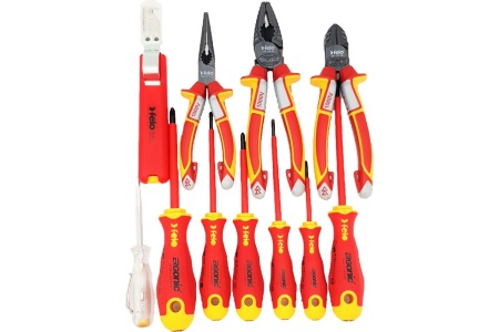 Набор диэлектрических отверток SL/PH, бокорезов, плоскогубцев, длинногубцев, стриппера и отвертки тестера напряжения сети в сумке Felo ERGONIC 41391104