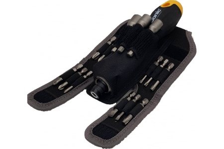 Трещотка Felo Ergonic K 1/4, поворотная, с набором бит в чехле, 16 предметов 06071604