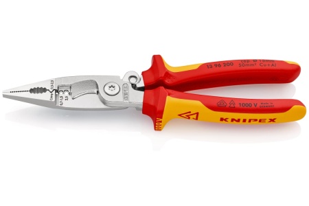 Электромонтажные клещи Knipex VDE, 6-в-1, зачистка: 0.75 - 1.5 + 2.5 мм, L-200 мм, KN-1396200SB