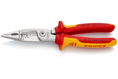 Электромонтажные клещи Knipex VDE, 6-в-1, 200 мм, диэлектрические, хром, 2К ручки, KN-1386200SB