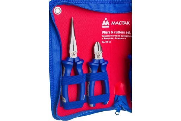 Набор пассатижей, плоскогубцев и бокорезов в футляре на молнии 4шт МАСТАК 03-4Z