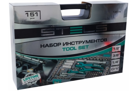 Набор инструмента STELS 1/4", 3/8", 1/2", CrV, S2, усиленный кейс, 151 предмет 14114