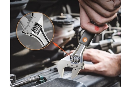 Разводной ключ DELI Home Series Gray HT1508c 200 мм, Soft Touch рукоять, лазерная гравировка шкалы, эксклюзивный дизайн, подарочная упаковка 112881