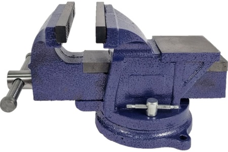 Слесарные настольные тиски с наковальней и поворотным механизмом URM ударопрочные, чугунные, синие, 125 мм D01483