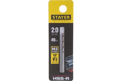 Сверло Professional по металлу HSS-R (2х24х49 мм; М2; DIN 338) Stayer 29602-2
