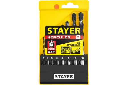 Набор сверл по бетону STAYER Professional Hercules 8 шт (3, 4, 5, 6, 7, 8, 9, 10 мм) 2915-H8_z02