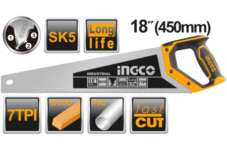 Ножовка по дереву INGCO INDUSTRIAL 450 мм HHAS28450