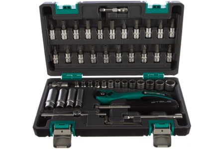 Набор инструмента 1/4", CrV, S2, усиленный кейс, 47шт STELS 14099