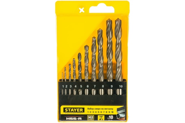 Набор сверл по металлу Professional (10 шт., 1-10 мм, HSS-R, сталь М2S6-5-2) STAYER 29602-H10_z01