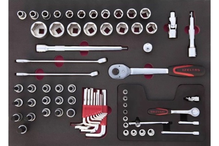 Инструментальная тележка IZELTAS PRO серая, с инструментами, 8 ящиков 8241003209