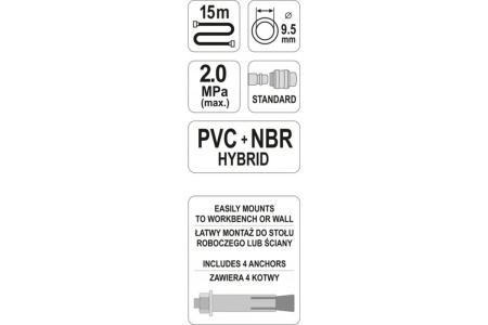 Шланг пневматический на катушке 15 м YATO YT-24241