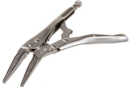 Ручной зажим Зубр Эксперт с удлиненными губками из кованой Cr-V стали для мест с ограниченным доступом 225 мм 22511-22