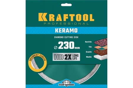 Диск алмазный отрезной сплошной по керамограниту KRAFTOOL Keramo 230х22 мм 36684-230