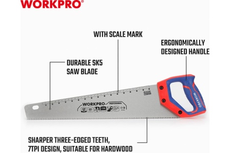 Ножовка по дереву WORKPRO 450 мм, SK5, 7TPI WP215006