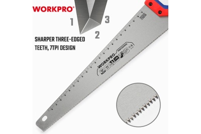 Ножовка по дереву WORKPRO 550 мм, SK5, 7TPI WP215008