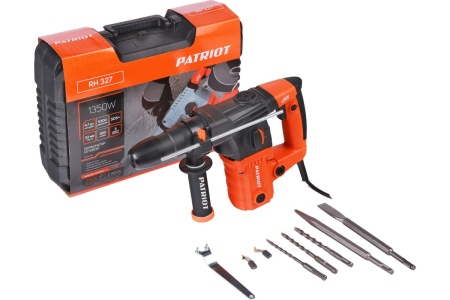 Перфоратор PATRIOT RH 327 SDS+, мощность 1350 Вт, 3 режима работы, макс.диаметр 30 мм, набор буров и долот, глубиномер, кейс 140301337
