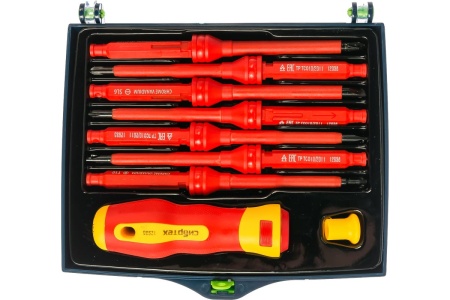 Диэлектрическая отвертка со сменными жалами СИБРТЕХ до 1000В 9 предметов 12938