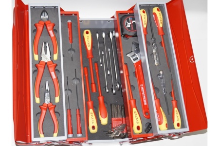 Раскладной ящик с инструментами IZELTAS для электриков, металл, 46 предметов 190х420х200 8420005046