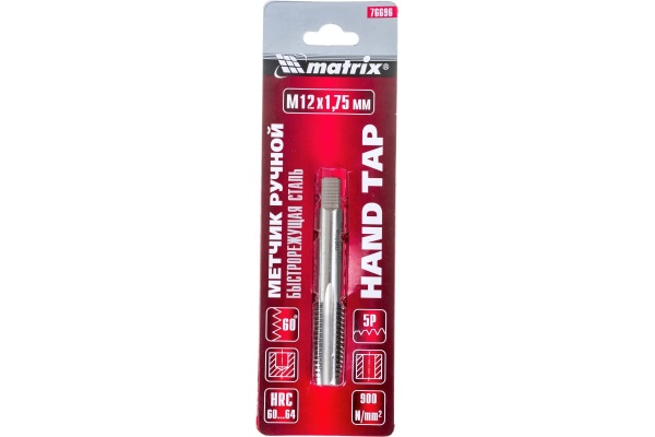 Ручной метчик М12x1,75 мм, Р6М5 MATRIX 76696