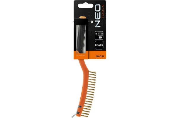 Проволочная щетка NEO Tools латунная проволока, 3х19 рядов, со скребком 39-032