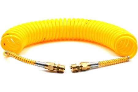 Шланг пневматический полиуретановый спиральный (7 м, 6.5х10 мм, наружная и внутренняя резьба M16x1.5 латунь, 10-16 бар, желтый) HQ-mech HQ-AH102-710YELLOWM16-BR