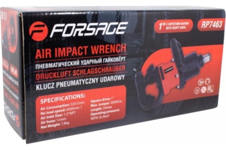 Ударный пневмогайковерт с коротким валом, реверсом и регулировкой усилия Forsage 1 F-RP7463 50502