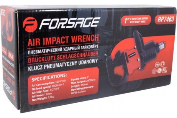 Ударный пневмогайковерт с коротким валом, реверсом и регулировкой усилия Forsage 1 F-RP7463 50502