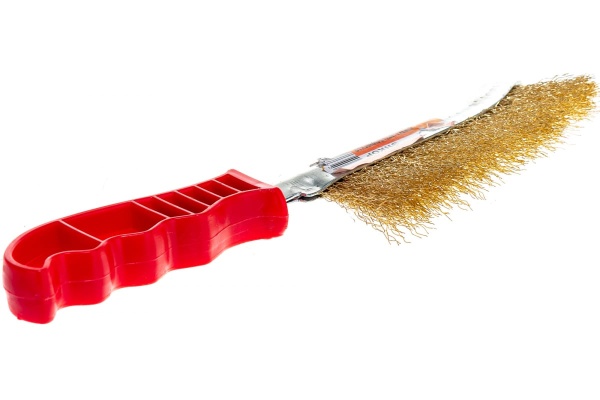 Металлическая щетка Энкор латунь, с пластиковой ручкой 51538