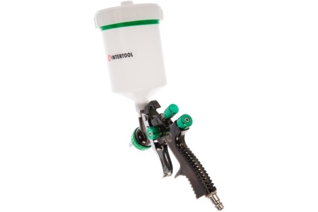 Пневматический краскопульт INTERTOOL LVLP GREEN, форсунка 1.3 мм, бачок 600 мл, PT-0132