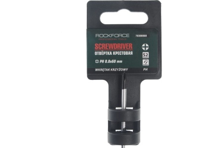 Крестовая магнитная отвертка ROCKFORCE Profi S2 PH0.0х60мм, на пластиковом держателе RF-70300060